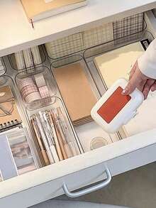 Conjunto de bandejas organizadoras de gavetas, plástico transparente, armazenamento para maquiagem, cuidados com a pele, cosméticos, material de escritório, acessórios de mesa, banheiro, utensílios de cozinha, 6 peças, 7 peças, 8 peças, caixa divisória empilhável de vários tamanhos para organização de gavetas, solução de armazenamento doméstico - Claro - Ver 16