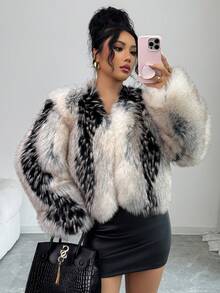 Rafferiza 时尚耐用黑白短款人造毛皮夹克，女款 - 黑與白 - 查看 5