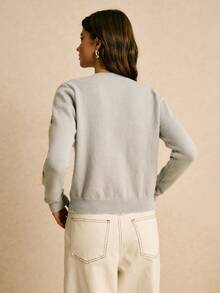 Poéselle 女式水果刺绣长袖单排扣休闲针织开衫，秋冬 - 淺藍色 - 查看 3