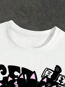 Manfinity EMRG 2 件男士趣味肖像和字母图案休闲街头风格圆领短袖 T 恤和喇叭运动裤套装 - 彩色 - 查看 3