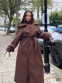 NegzBox Women Burgundy Color Long Sleeve Simple Front Button Longline Jacket, Casual Everyday Wear Vintage Burgundy Long Woolen Coat, Warm And Thickened In Winter Hollowed Costumes Thanksgiving Women Outfit Halloween Women Costumes Winter Long Women Coats Christmas Women Clothes Trench Women Coat Fall Women Outfits  In Fall/Winter