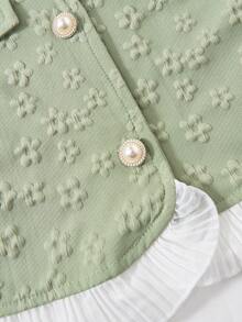 SHEIN 少女优雅提花开襟荷叶边长袖外套搭配简约吊带长裙两件套，适合日常外出、派对和聚会。 - 綠色 - 查看 7