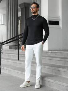 Manfinity CasualCool 黑色长袖竖条纹立领修身休闲百搭男士上衣 - 黑色 - 查看 3