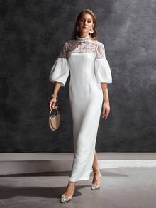 MOTF Soiréza ĐẦM DÀI THANH LỊCH CHO NỮ VỚI HỘP THÊU HẠT, TAY PHỒNG VÀ VẢI MÀU ĐỀU - trắng - Xem 6