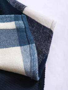 Manfinity Homme 1pc Men's Loose Fit Plaid Print Drawstring Hooded Overcoat