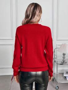 EMERY ROSE Áo len chui đầu cổ tròn đính nơ đính sequin ngày lễ tình nhân - Đỏ - Xem 2