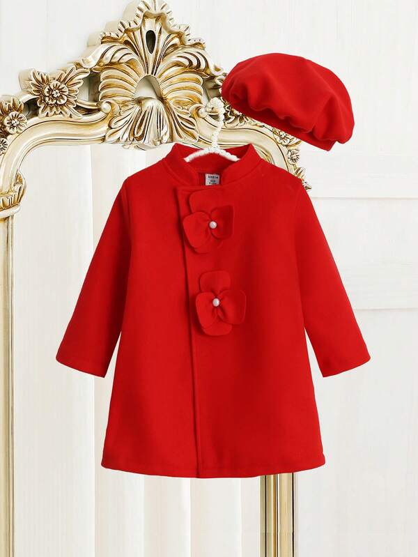 Souflis Souflis Baby Girls' Elegant Minimalist Bow Overcoat And Hat Set, Autumn/Winter