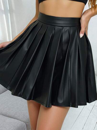 EURMUSE Women's Fashionable Versatile Solid Color Pleated Skirt