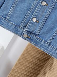 SHEIN Elladie kids 女童时尚短袖纽扣牛仔外套 浅蓝色幼儿牛仔外套 儿童牛仔外套 女童牛仔外套 女童牛仔外套 儿童牛仔外套