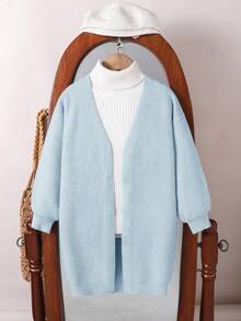 Emery Rose Kids Emery Rose Kids 年轻女孩柔软针织开衫女童长袖开襟休闲轻便外套冬季保暖加厚针织套衫外套、长袖上衣 - 藍色 - 查看 2