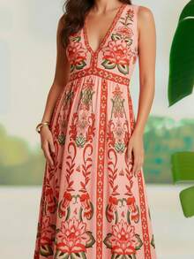 CAJUNI Sleeveless Dress With All-Over Print, Casual & Vacation Wear - Multicolor - View 4