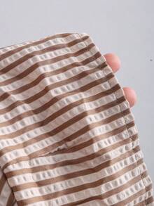 Sweetra 女式翻领提花格子荷叶边长袖衬衫，休闲外套 - 咖啡棕 - 查看 6