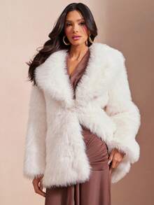 L'Amorae Solid Color Plush Short Casual Warm Winter Fashion Jacket - Apricot - View 1