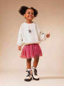 SUMWON Girls Tulle Skirt With Heart Polka Dots Mini Length Party Celebration Cute Valentine Twirl Fun - Hot Pink - View 3