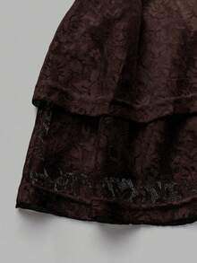 Qadelle 女士夏季假日蕾丝刺绣多层半身裙 Y2K 风格，适合假日派对 - 咖啡棕 - 查看 5