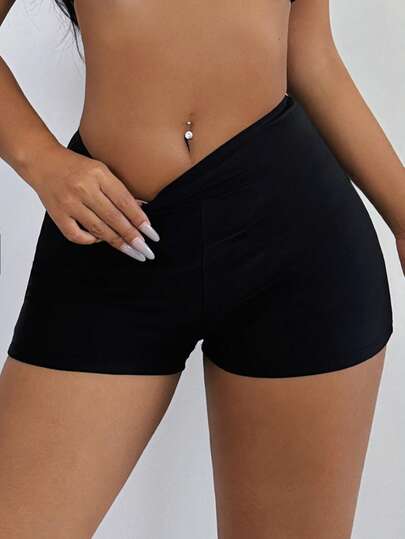 Swim Basics Summer Beach Swimming Basic Women's High Waist Tight Holiday Solid Color Halloween Store Celebration Bikini Bottoms
