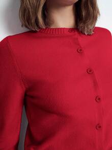 Maija Women's Elegant Solid Color Round Neck Button Long Sleeve Casual Cardigan, Versatile And Practical, Suitable For Daily Wear, Business Casual Occasions, Knitted Cardigan St Patrick's Day Women Easter Summer Easter Women Party Top Beach Summer Holiday Beach Vacation Summer Going Out Graduation - Red - View 8