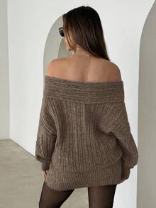 Aloruh Đầm ôm body ngắn hở vai thanh lịch và gợi cảm cho nữ, tay dài, màu trơn - Màu Khaki - Xem 3