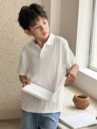 SHEIN Polo de punto de unicolor con cuello para niño preadolescente con estilo universitario