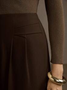 MOTF PREMIUM PANTALONES DE TRAJE DE PIERNA ANCHA CON PLIEGUES Y BOLSILLOS INCLINADOS - Café integral - Ver 7