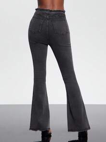 NYA SZN Pant Denim High Rise Boot Cut Slim Straight Jeans Raw Hem Acid Wash Lace Up Waistband Dark Wash Distressed Dark Wash Grunge  Everyday Casual Vintage 90s Y2K Streetwear Ibiza Cool Girl Holiday Gyaru Fall Winter Statement Valentines Day Carnival For Women - Black - View 5