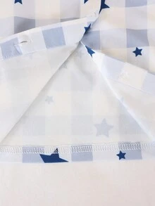 两件套男童优雅蓝白格子星形印花翻领长袖睡衣套装 - 藍色 - 查看 4