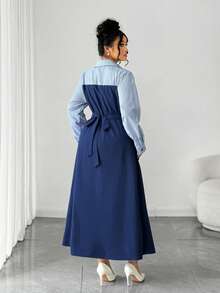 SHEIN Elenzya Abito lungo a blocchi di colore per taglie forti, abito da pendolare per l'autunno/inverno - Multicolore - Visualizzare 2