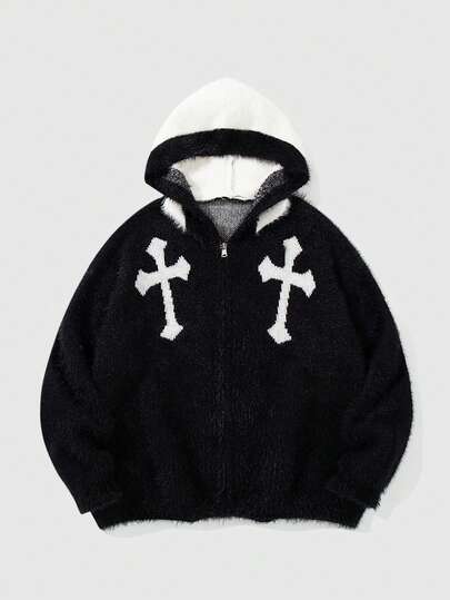 Casual Loose Hooded Long Sleeve Zip-Up Men Cardigans