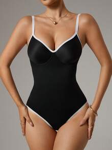 Dewbera 1件装女士无缝固定杯吊带三角裤束腰连体衣 - 黑色 - 查看 7