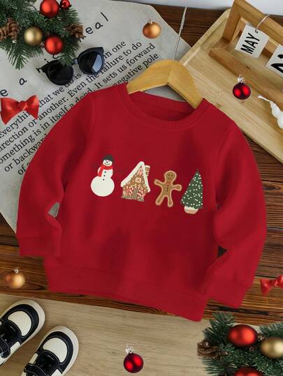 Sudadera informal de manga larga cuello redondo con gráfico de árbol de Navidad para niña, otoño/invierno