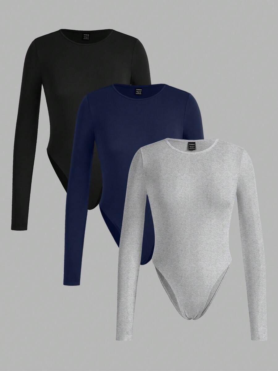 SHEIN EZwear 3 قطع بدلة نسائية أحادية اللون متعددة الاستخدامات للداخل والخارج بألوان متباينة، مناسبة للربيع والخريف - متعدد الألوان - مشاهدة 1