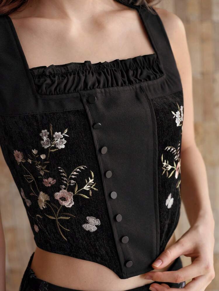 DAMEN BESTICKTES TRÄGER-TOP