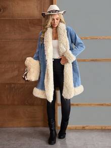 EMERY ROSE 女士时尚毛边收腰牛仔外套