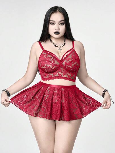 Fairycore Fairy Lace Leaf Sheer Plus Size Women Classic Sexy Lingerie Set
