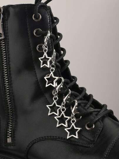 5pcs Vintage Gothic Punk Style Star & Pentagram Exaggerated Pendant Shoe Chains, Versatile Accessories For Star Decorated Boots, New