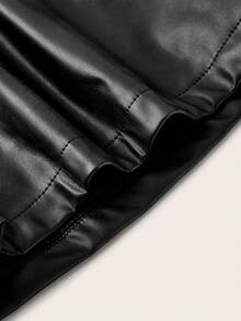 SHEIN Privé Women's Fashionable Solid Color Folded Pleated Shorts, Summer - Black - View 4