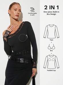 Nuvra 1pc Women's Regular Fit Solid Black Comfortable Bodysuit - Black - View 4