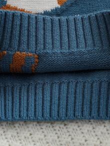 SHEIN Toddler Boys' Sweater With Small Fox, Dog, Shiba Inu Animal Patterns, Blue, Brown, White Pullover Sweater, Thick Soft Cozy, Suitable For Home, Outings, Vacation, Christmas Party, Halloween Party - Blue - View 8