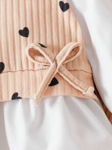 SHEIN 2件套新生女婴休闲套装，撞色翻领上衣搭配宽松针织裤，简约时尚 - 卡其色 - 查看 3