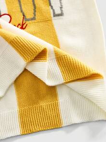 ROMWE MEN Áo len nam dài tay cổ tròn thêu họa tiết bóng đá, phong cách thể thao retro, kiểu dáng Preppy. - Màu vàng - Xem 5