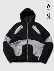 ROMWE MEN Prep Men's Contrast Color Zipper Collar Hooded Fleece Long Sleeve Jacket, Autumn/Winter - Multicolor - View 5