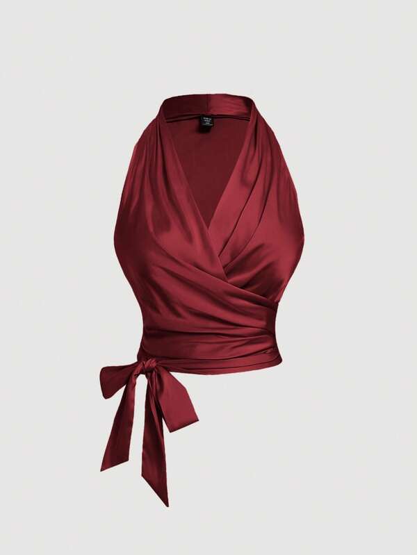 SHEIN MOD Plus SizeWomen Vintage Apricot Sleeveless Knot Back Crisscross Tank Top