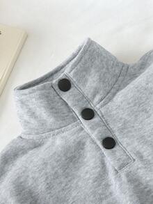 Genkimix Kids 两件套男童刺绣半拉链休闲纯色上衣 + 纯色休闲慢跑裤 - 灰色 - 查看 3
