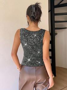 Siren Gaze Áo ba lỗ cổ tròn ôm sát thời trang đính sequin cho nữ, mùa hè - Nhiều màu - Xem 2