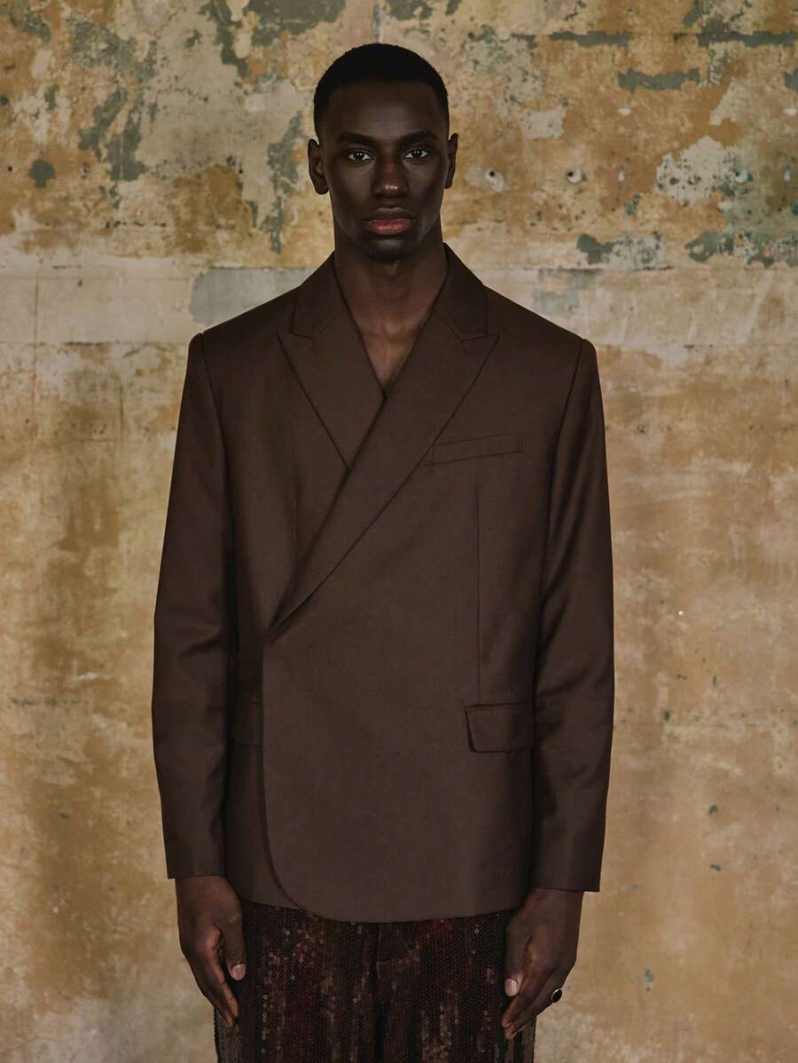 Musero Fitted Smart Style Hidden Button Fastening Blazer Tailored One Breast Suit Jacket Winter Essentials Smartwear Suiting - Chocolate Brown - View 1