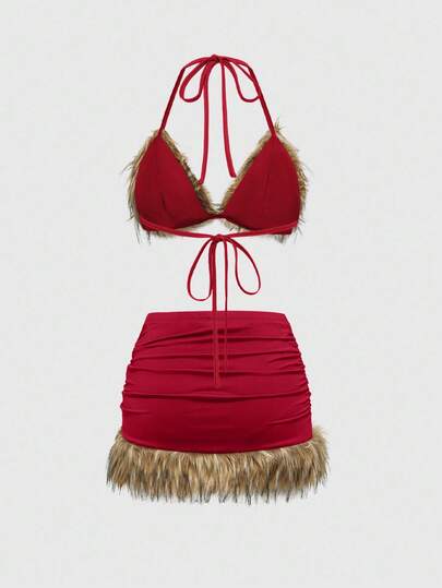 ROMWE Avant Ensemble 2 pièces femme taille super basse avec Top triangle doux et chic style hippie