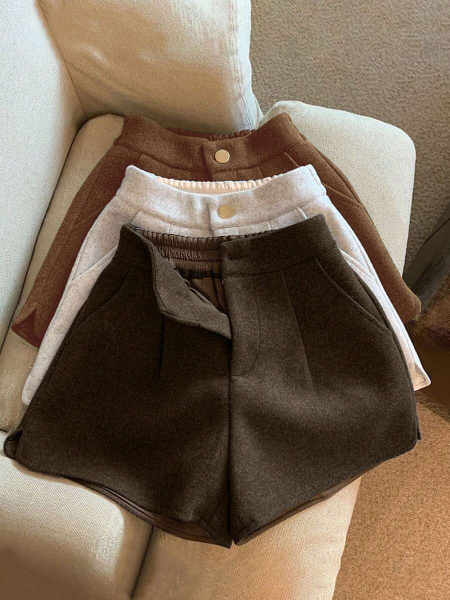 Franclia Fashionable & Versatile High-Waisted 3-Color Wool Blend Shorts Set, Suitable For Commuting