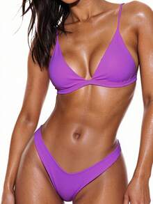 Oceva Summer Beach Triangle High Cut Bikini - Purple - View 4