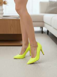 Zapato de tacón stiletto en beige, negro, miel, rosa fuerte, rojo, blanco y amarillo - Amarillo - Ver 2