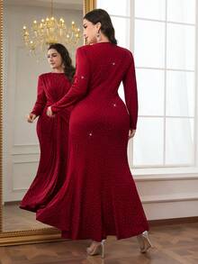 Modelyn Đầm dự tiệc cổ tròn xếp ly thanh lịch cỡ lớn dành cho nữ - Màu Đỏ Sâu - Xem 3